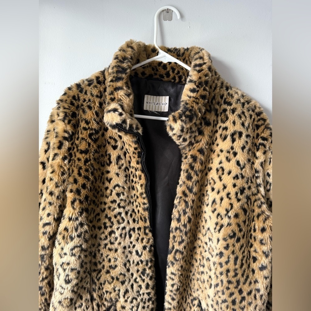 VTG White Stag Leopard Print Faux Fur Coat Jacket Zip Up Jacket Hippie Size M L - Picture 7 of 13